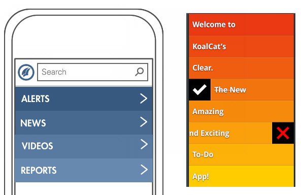 A (rejected) design concept next to the KoalCat’s app that inspired it A (rejected) design concept next to the KoalCat’s app that inspired it