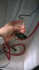 The flowmeter is connected between the keg and the tap.